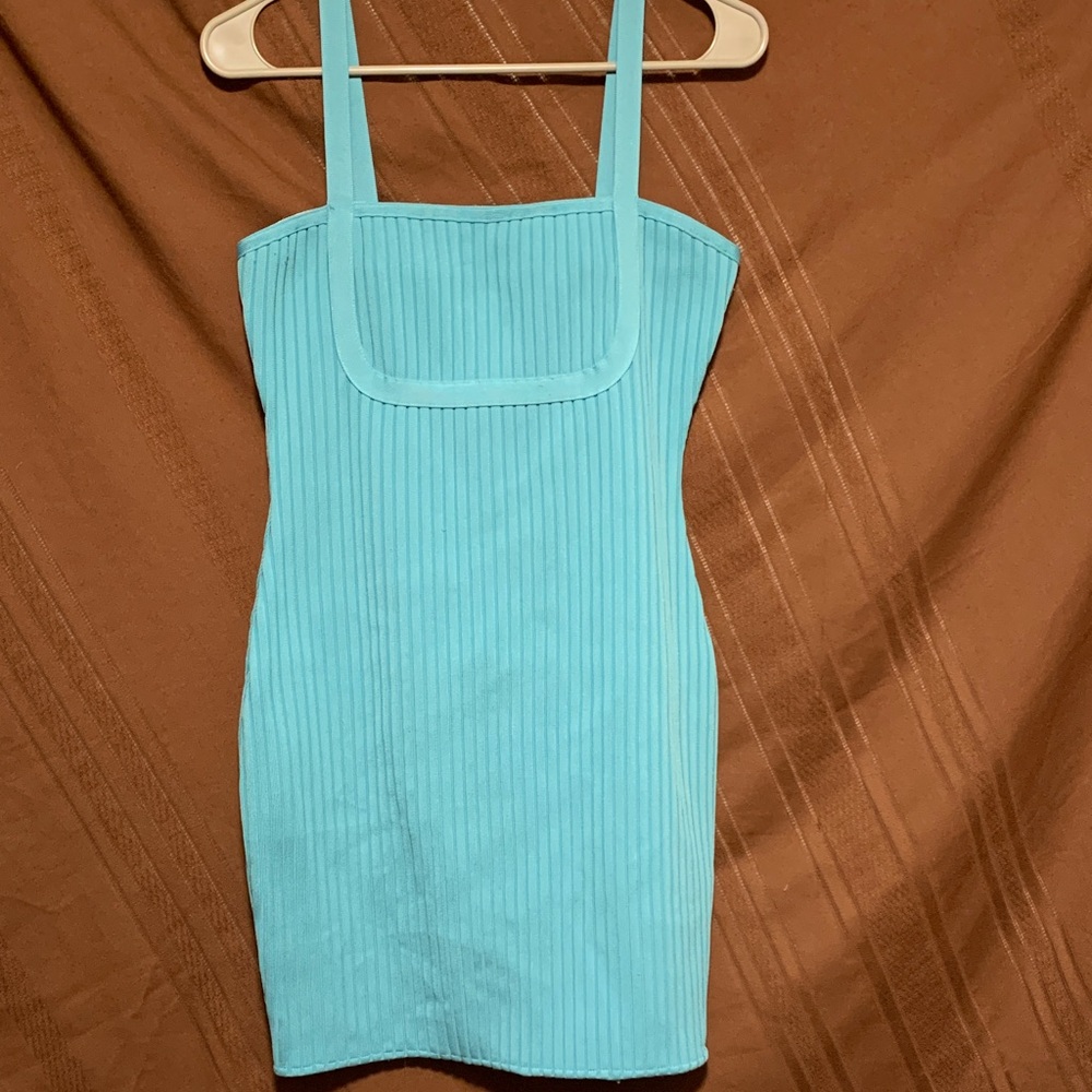 Elegant Blue Ribbed Dress